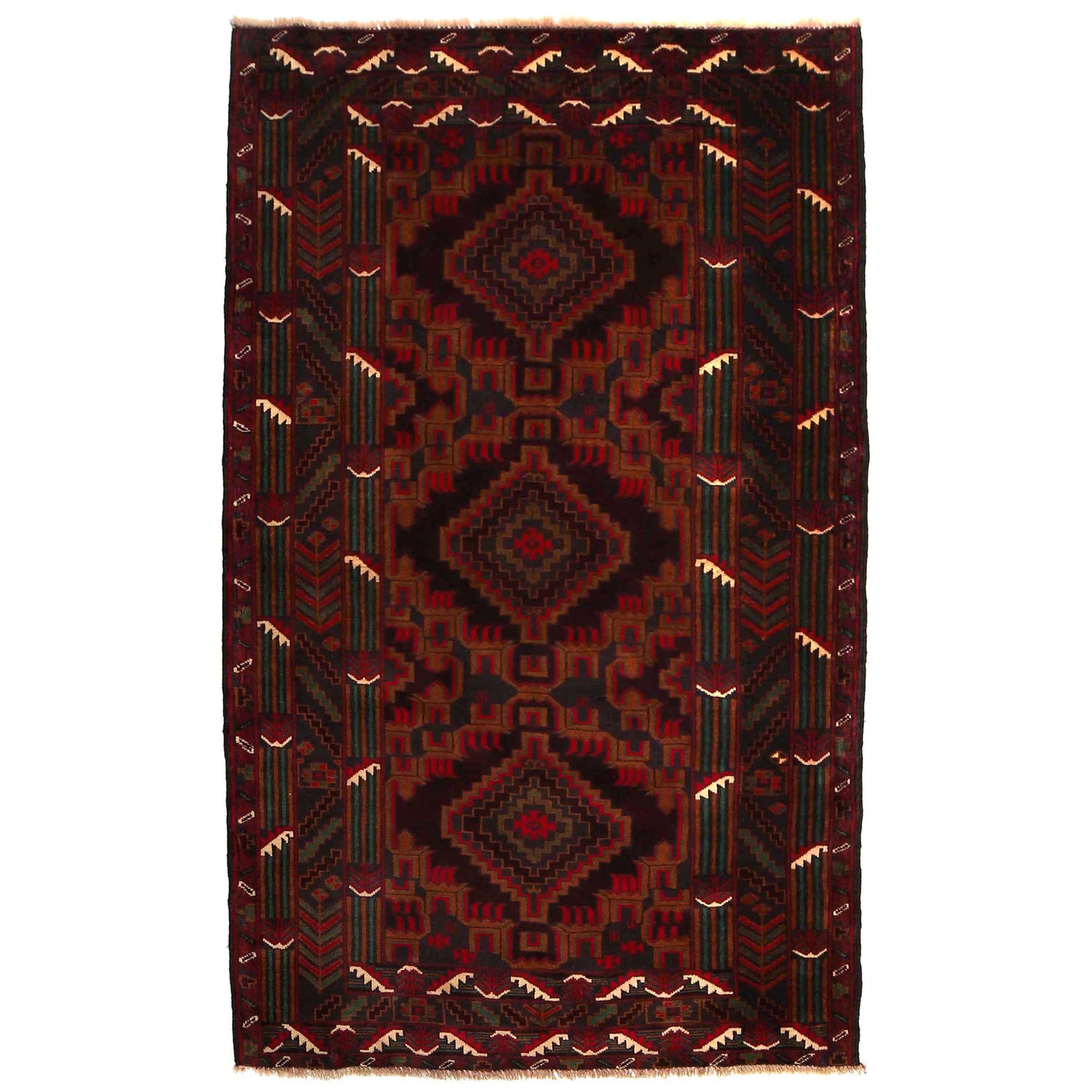 Baluchi Rug Handmade Multi Geometric 4x6 ft