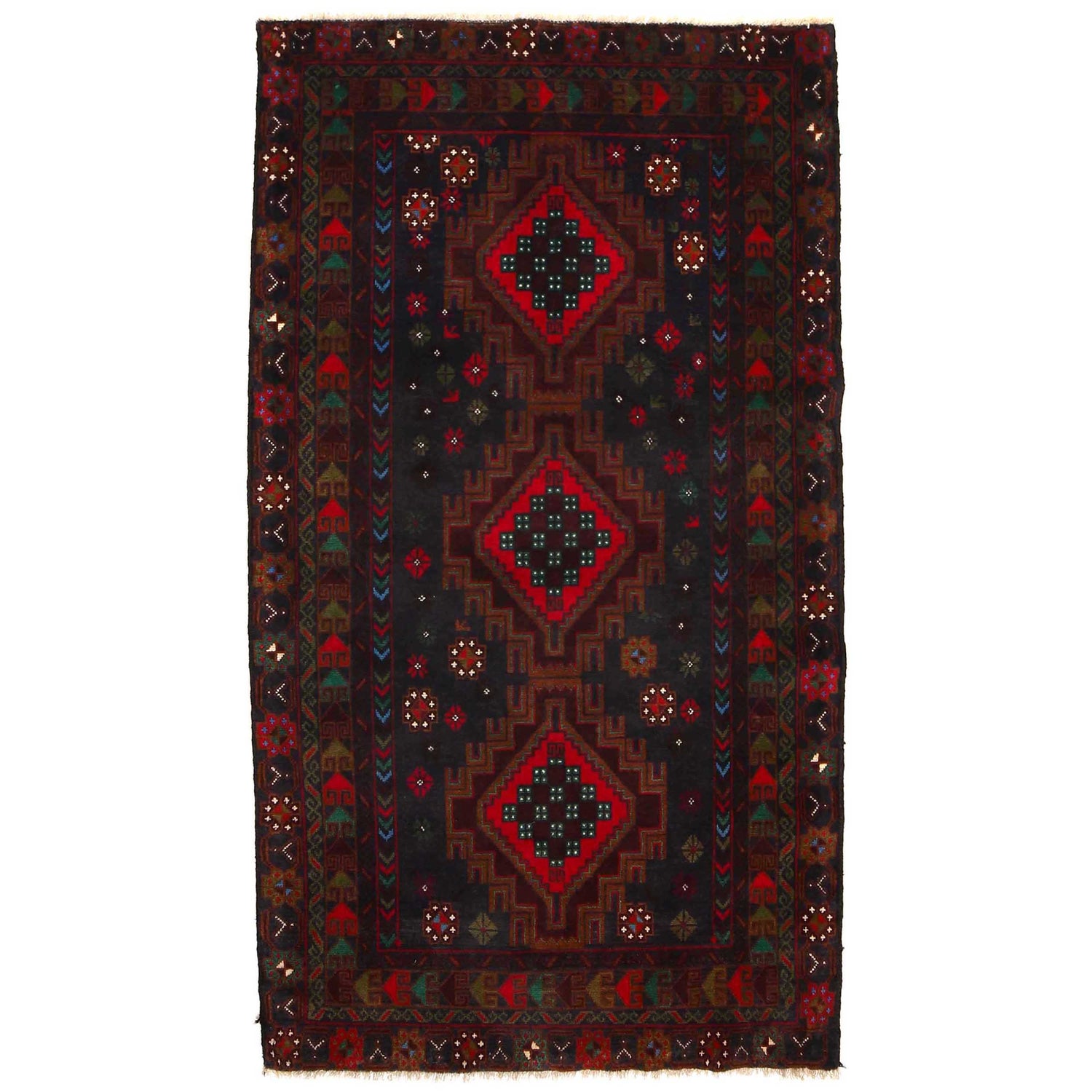 Baluchi Rug Handmade Multi Geometric 4x6 ft