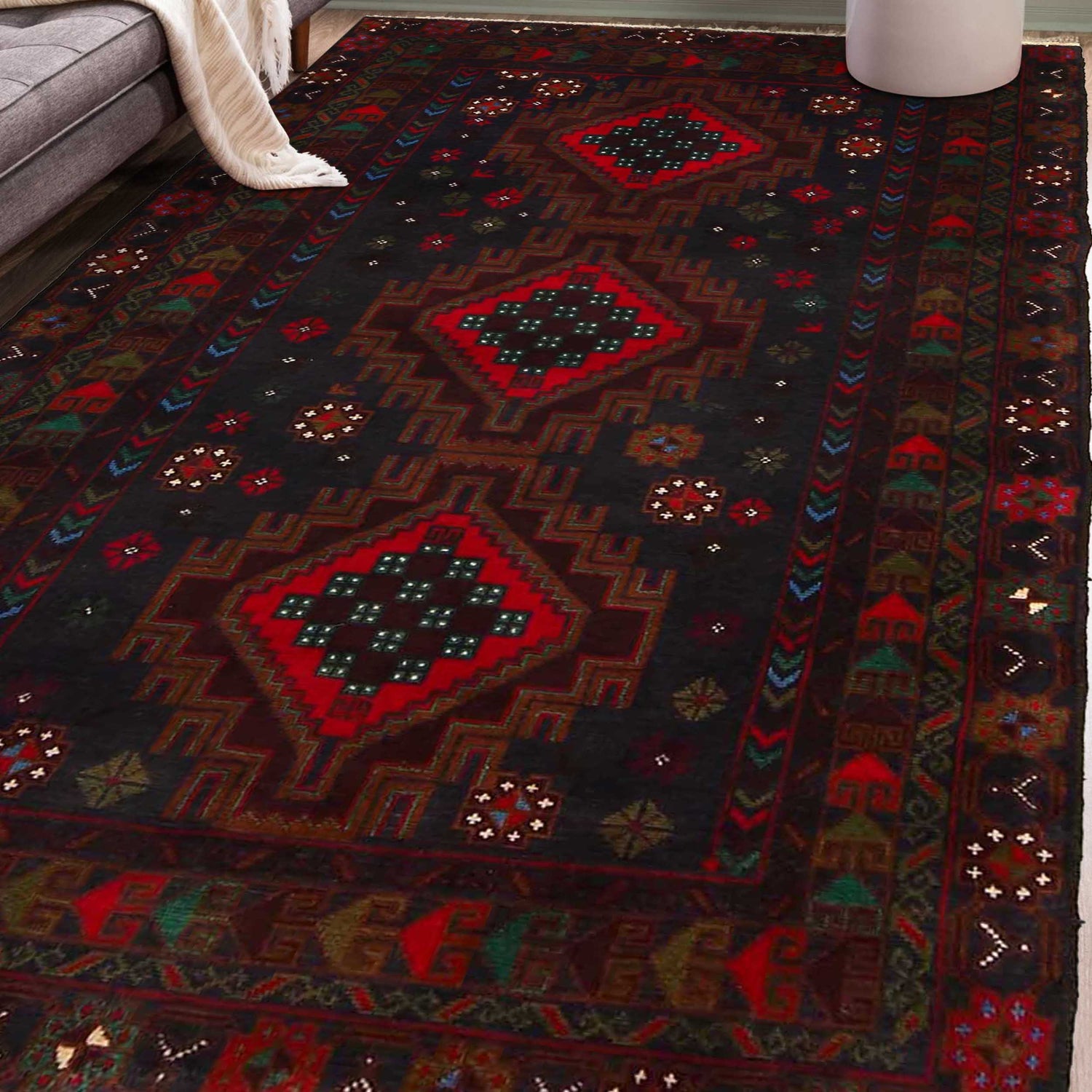 Baluchi Rug Handmade Multi Geometric 4x6 ft