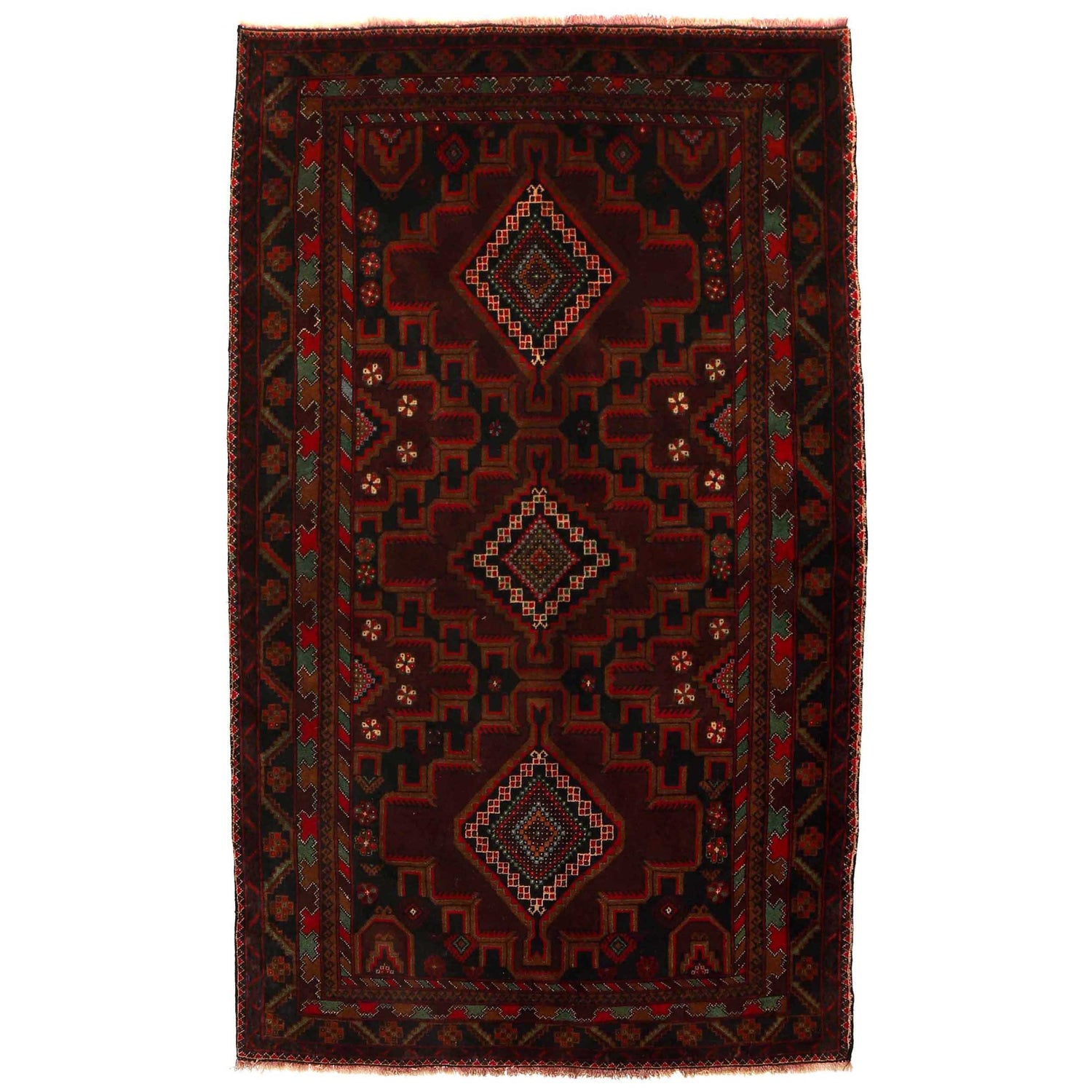 Baluchi Rug Handmade Multi Geometric 4x6 ft