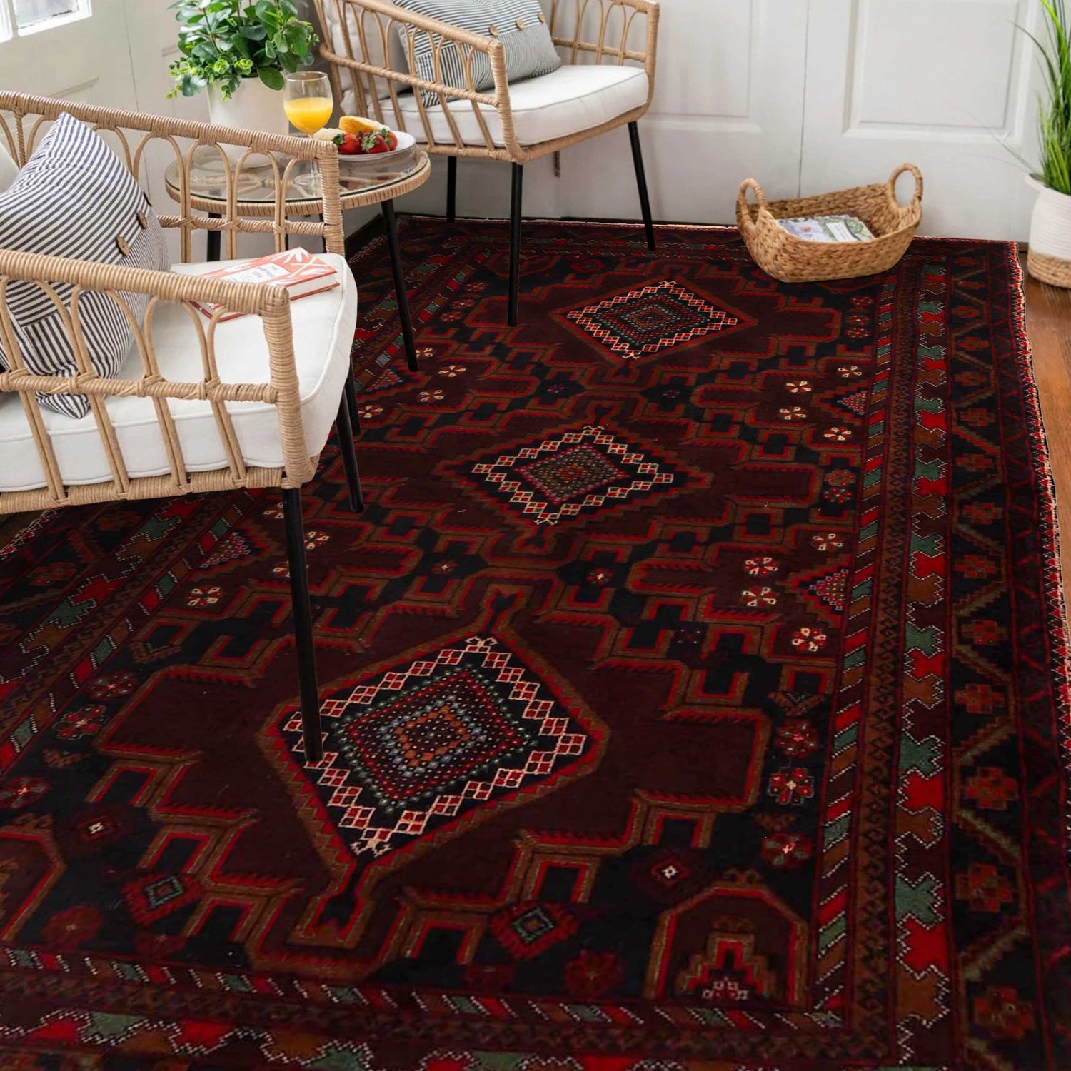 Baluchi Rug Handmade Multi Geometric 4x6 ft