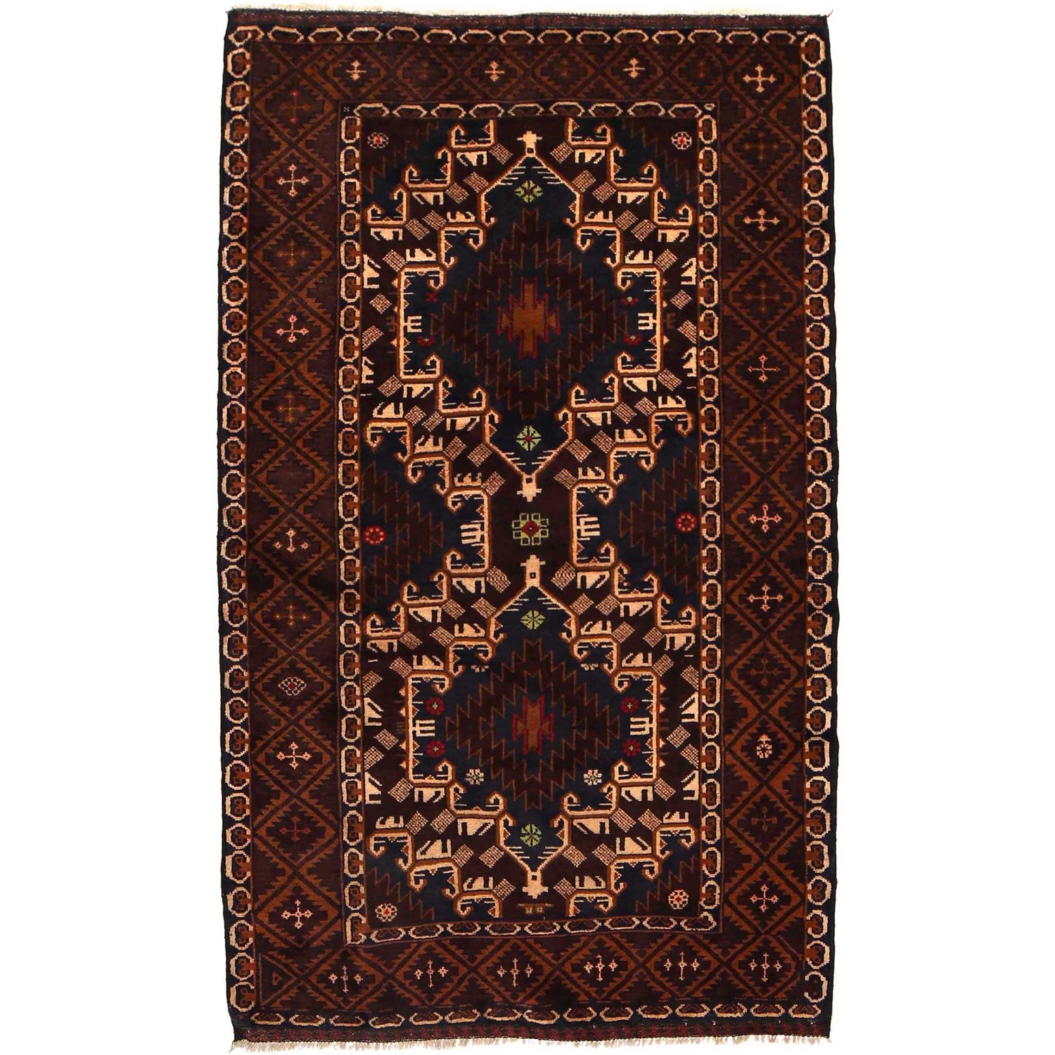 Baluchi Rug Handmade Multi Geometric 4x6 ft