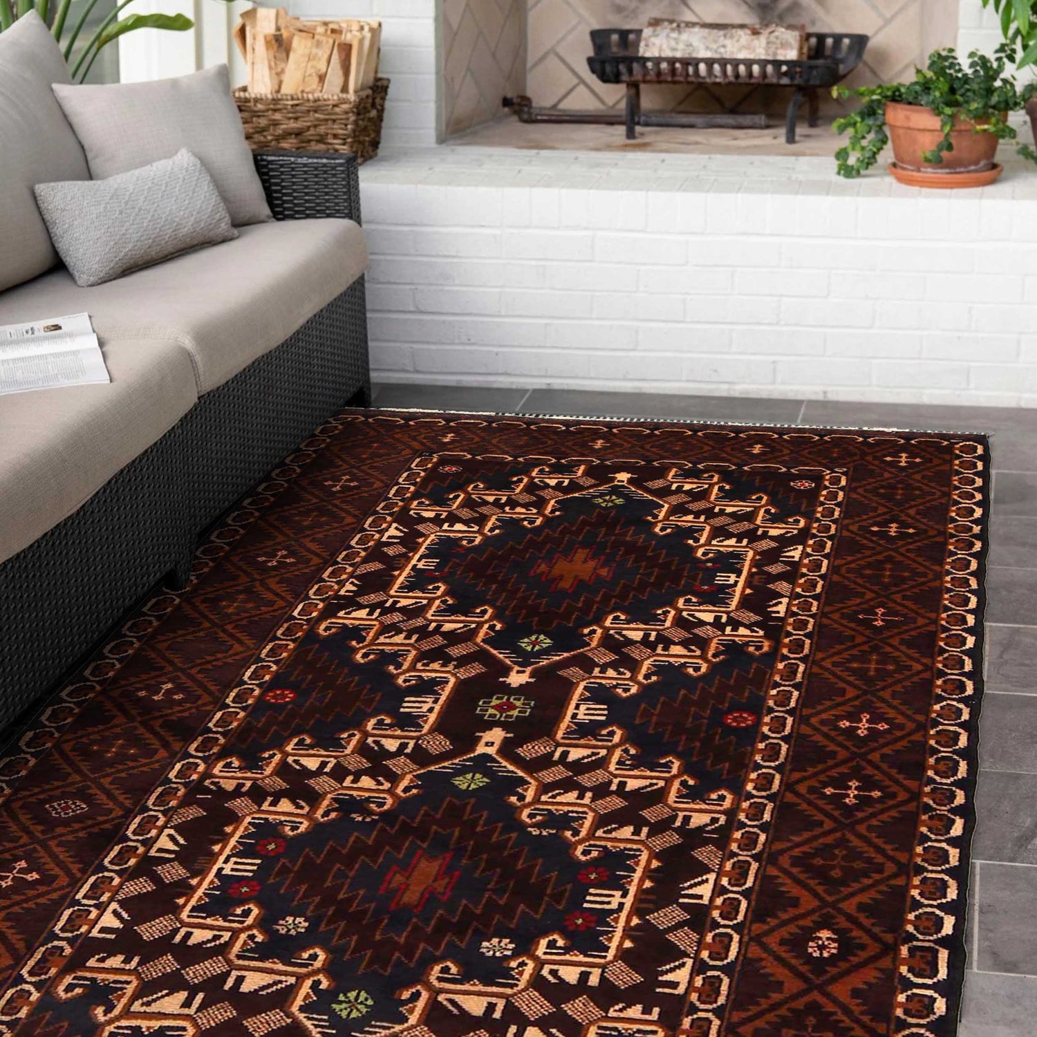 Baluchi Rug Handmade Multi Geometric 4x6 ft