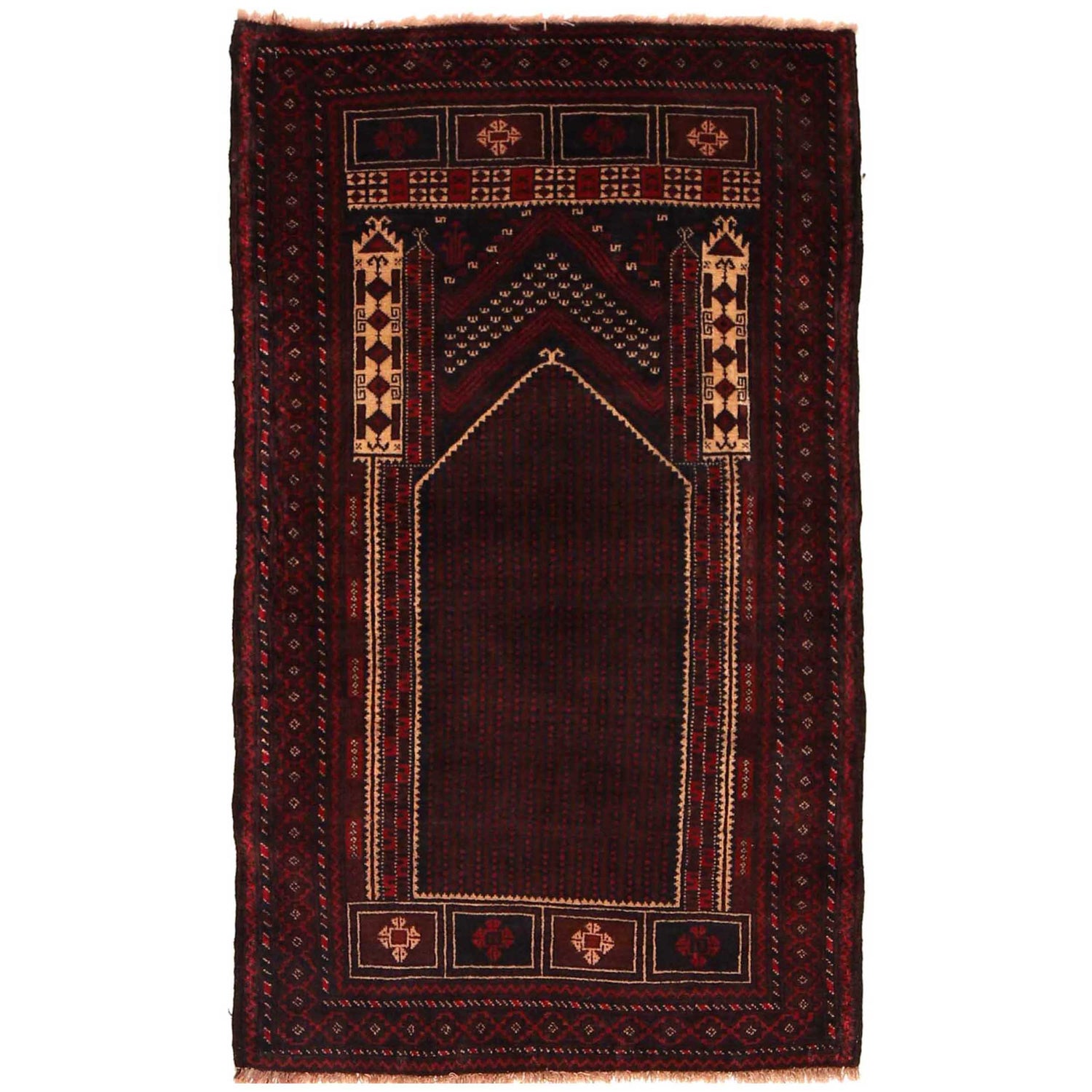 Baluchi Rug Handmade Multi Prayer Design 3x5 ft