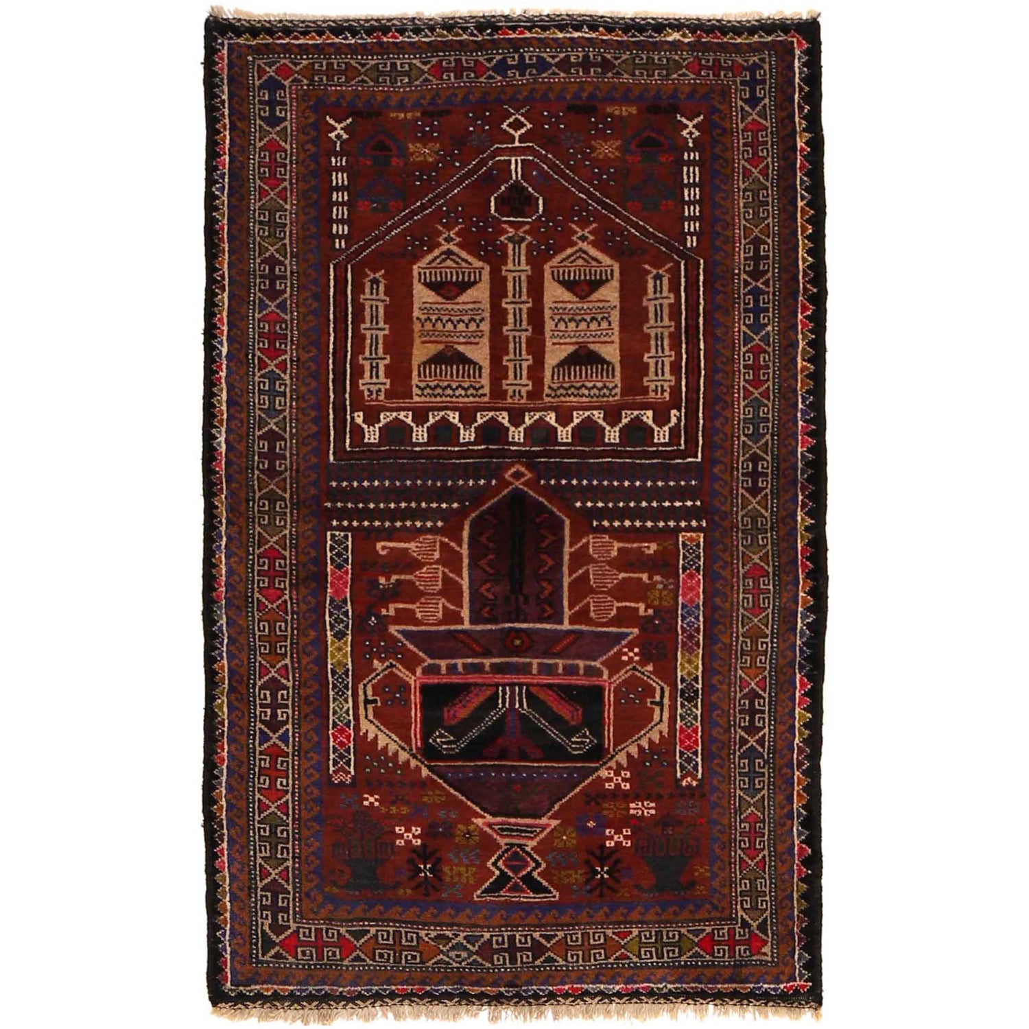 Baluchi Rug Handmade Multi Prayer Design 2x4 ft