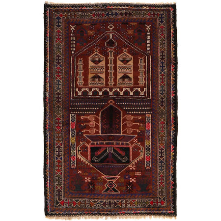 Baluchi Rug Handmade Multi Prayer Design 2x4 ft