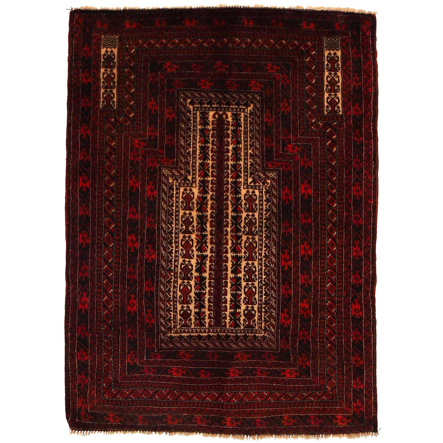 Baluchi Rug Handmade Multi Prayer Design 3x5 ft