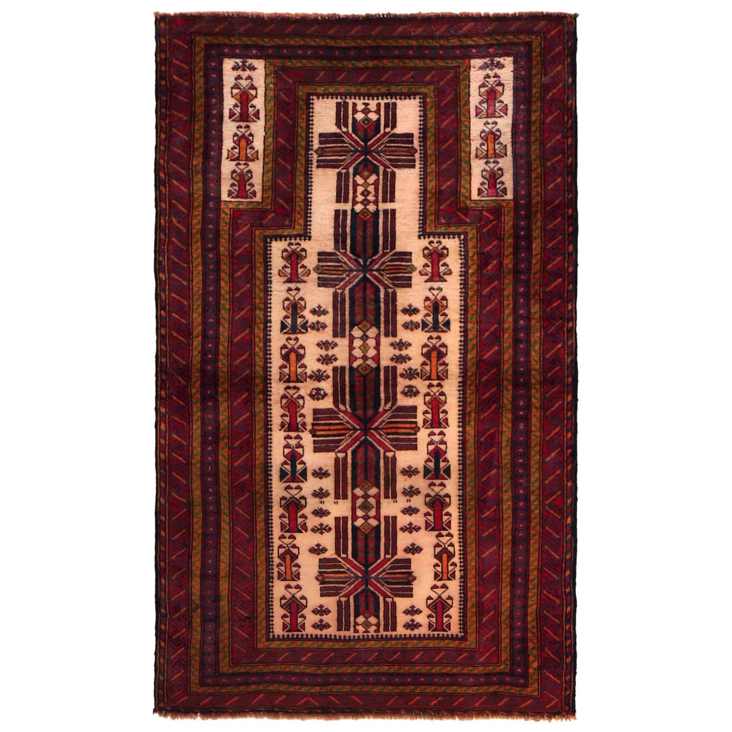Baluchi Rug Handmade Beige Prayer Design 3x5 ft
