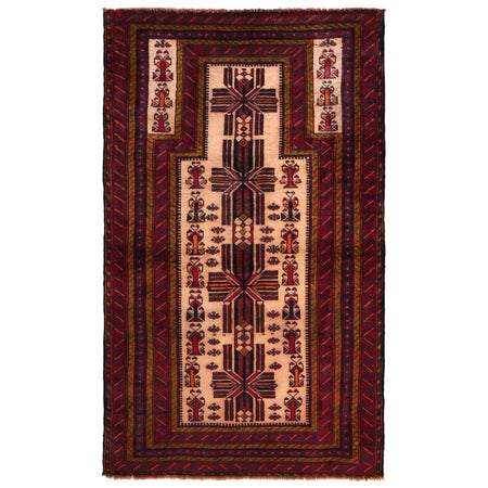 Baluchi Rug Handmade Beige Prayer Design 3x5 ft