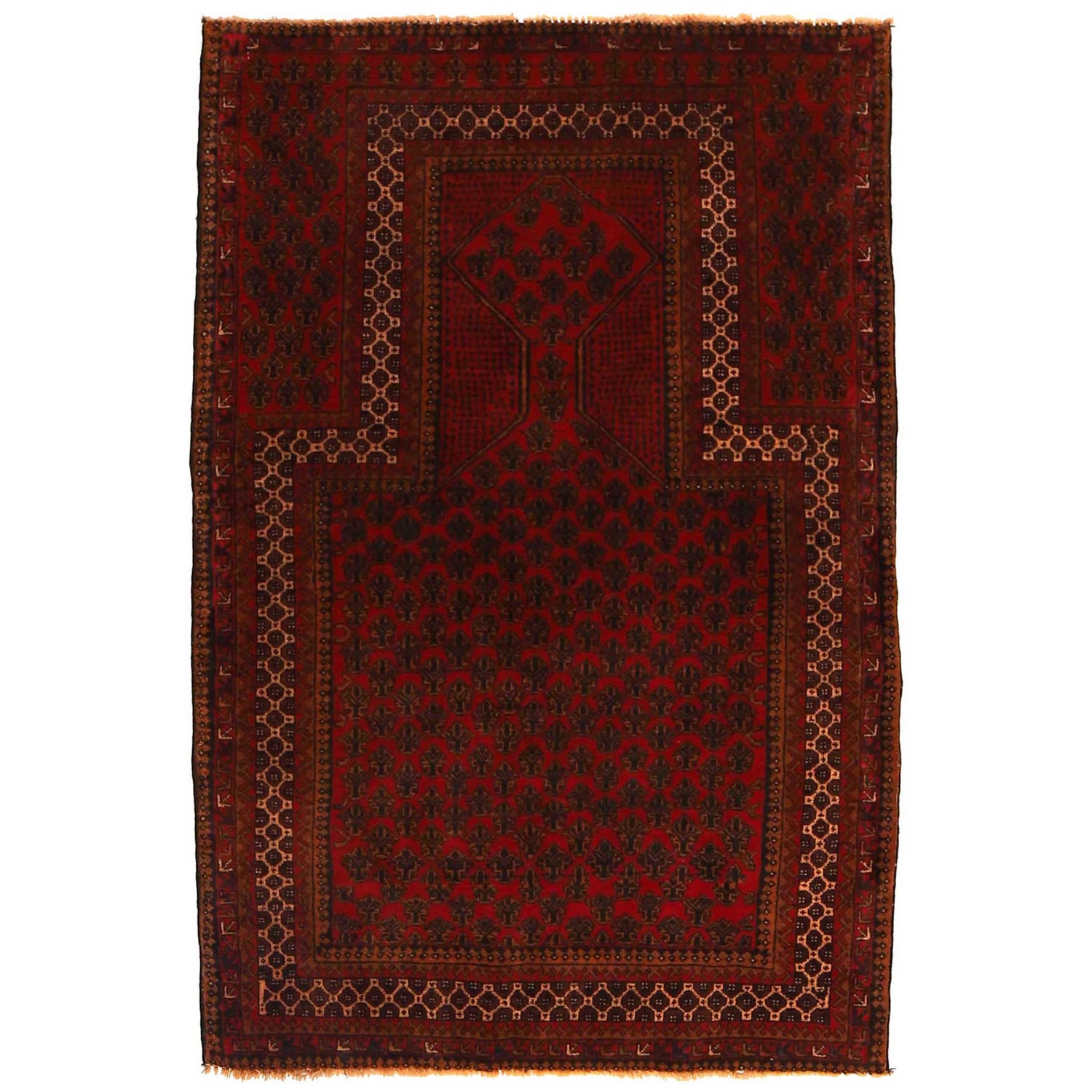 Baluchi Rug Handmade Red Prayer Design 3x5 ft