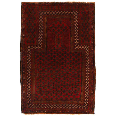 Baluchi Rug Handmade Red Prayer Design 3x5 ft