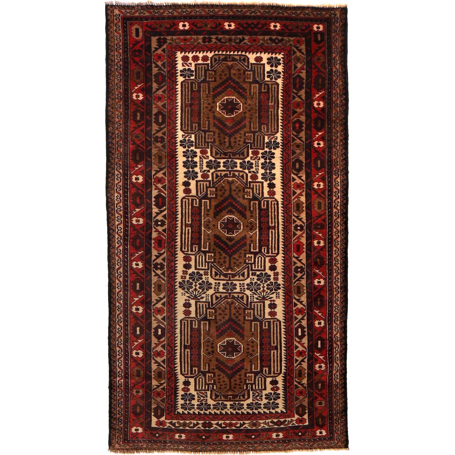 Baluchi Rug Handmade Multi Geometric 4x6 ft