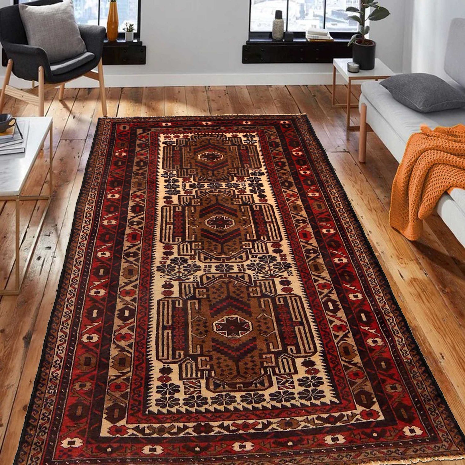Baluchi Rug Handmade Multi Geometric 4x6 ft