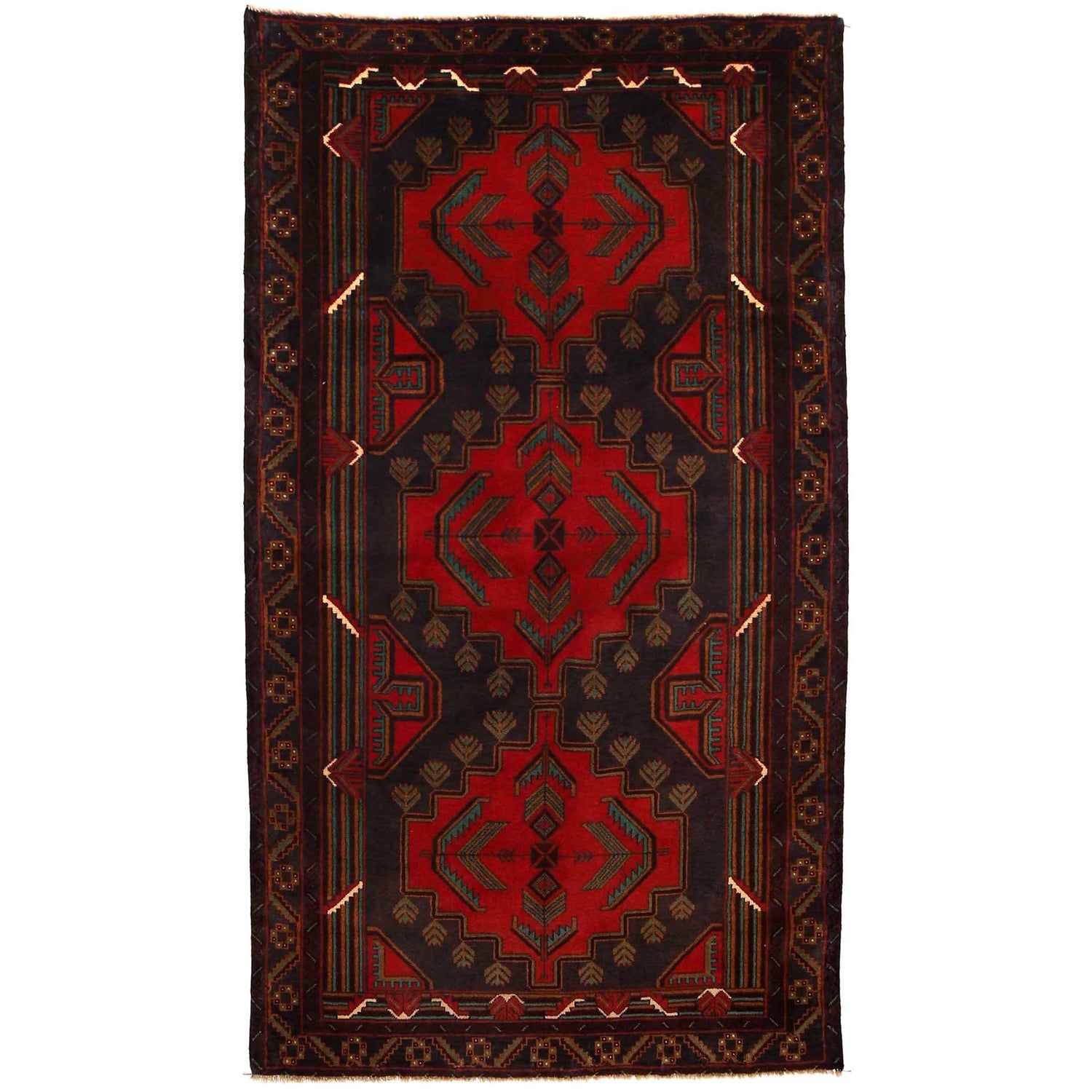 Baluchi Rug Handmade Red Geometric 4x6 ft