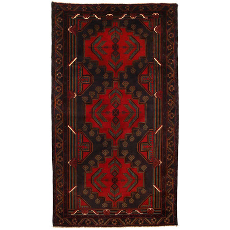 Baluchi Rug Handmade Red Geometric 4x6 ft