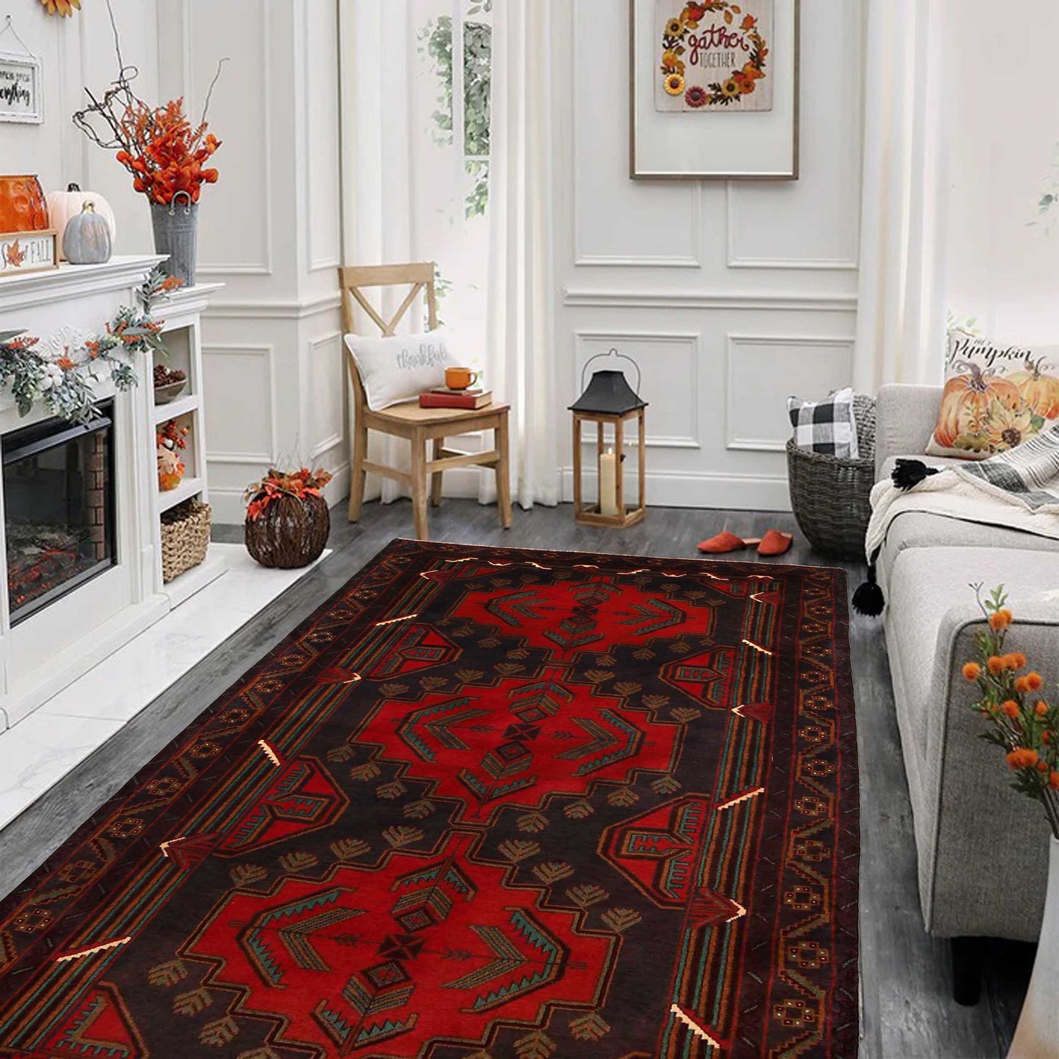 Baluchi Rug Handmade Red Geometric 4x6 ft