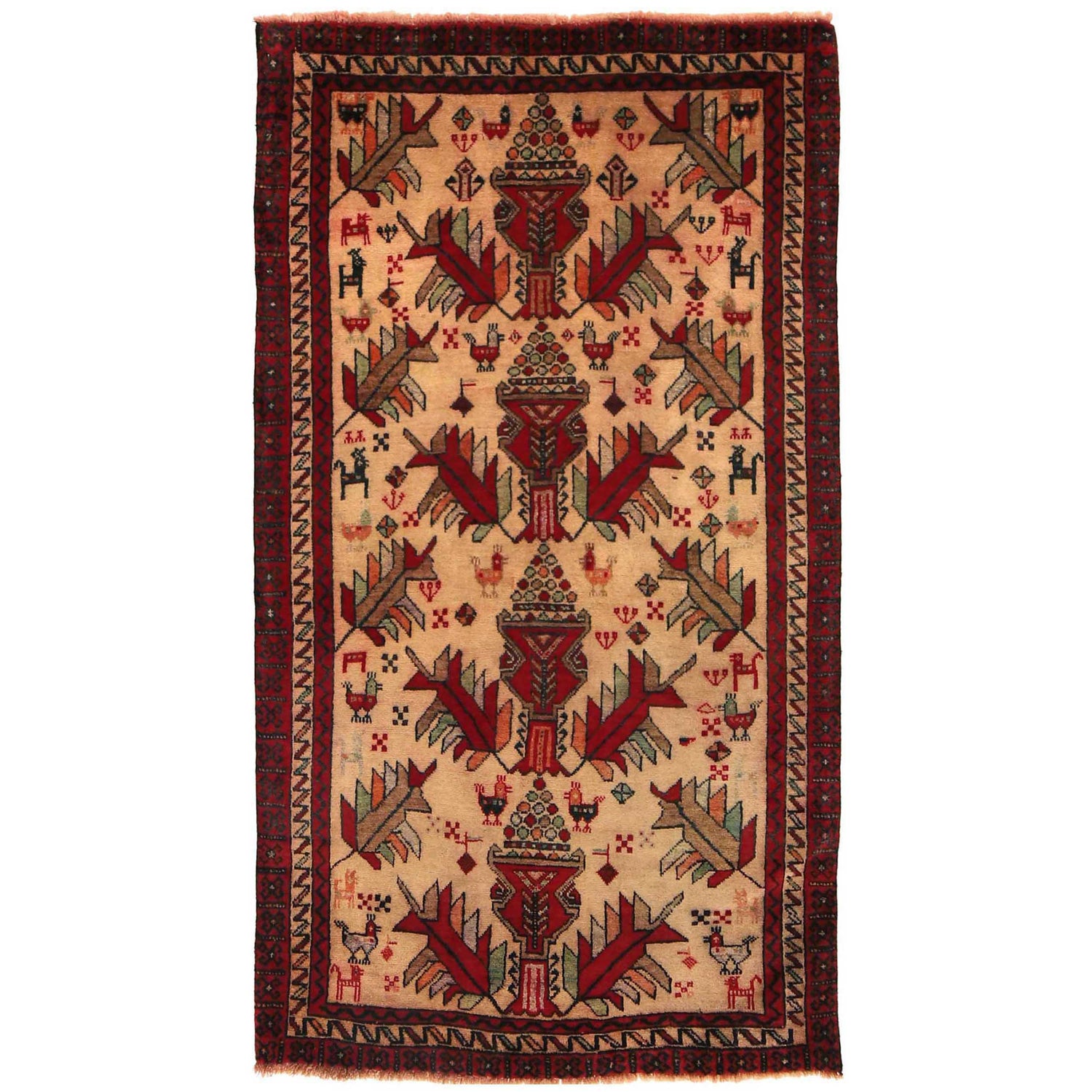 Baluchi Rug Handmade Beige Geometric 4x6 ft