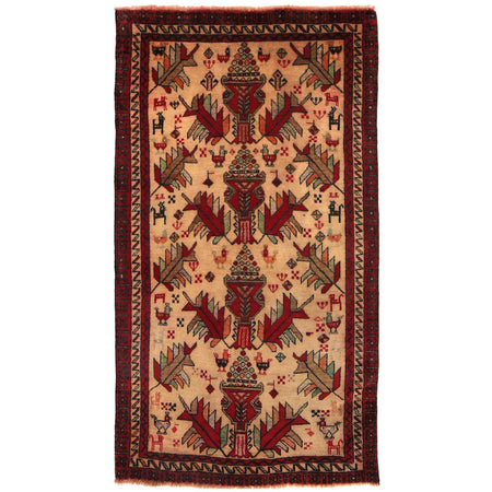 Baluchi Rug Handmade Beige Geometric 4x6 ft