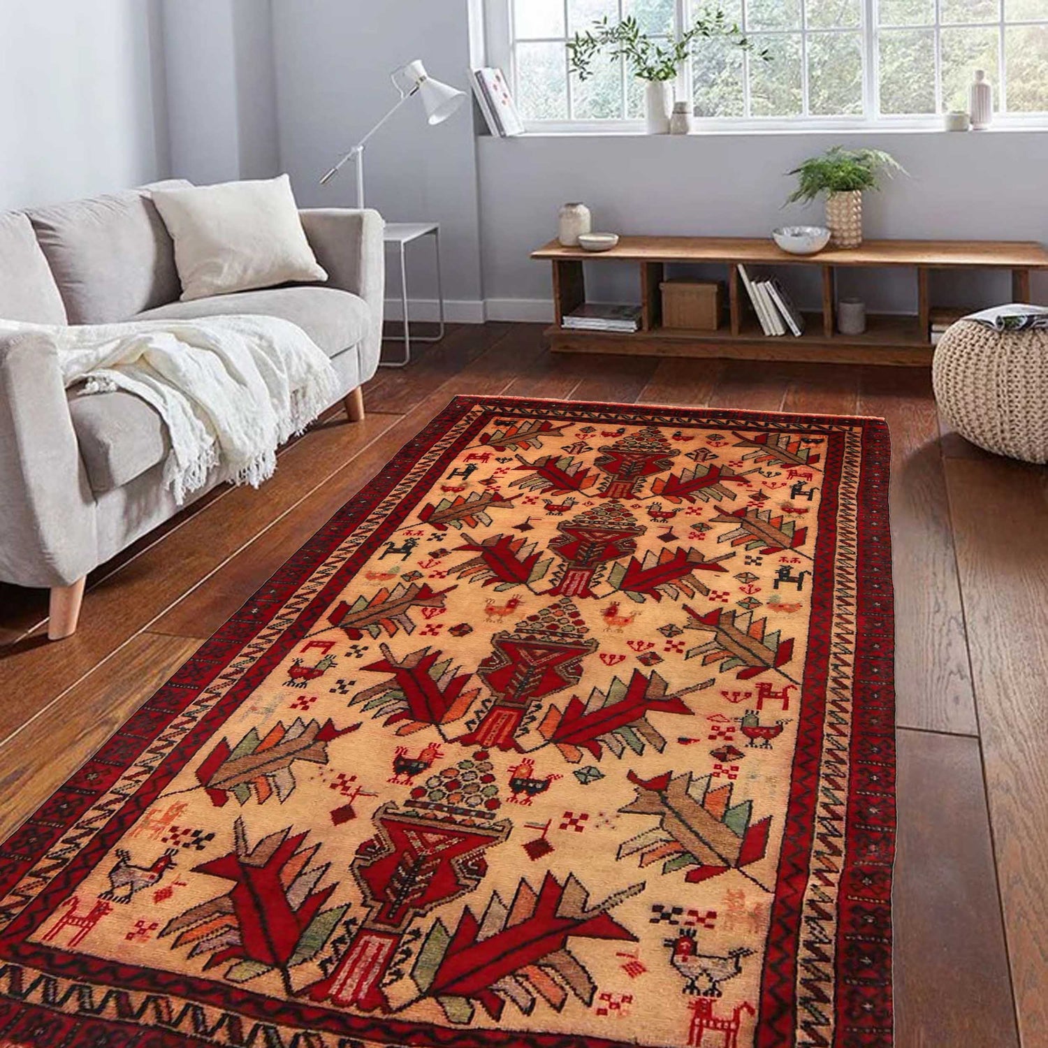 Baluchi Rug Handmade Beige Geometric 4x6 ft