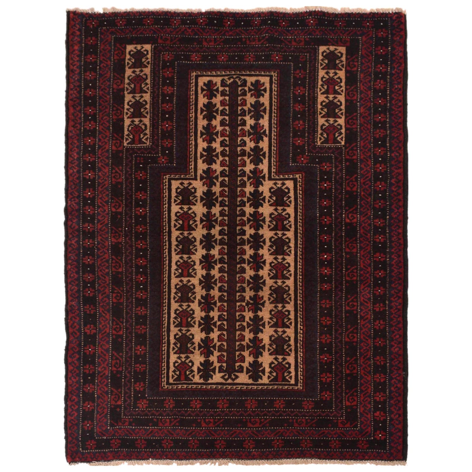 Baluchi Rug Handmade Multi Prayer Design 2x4 ft