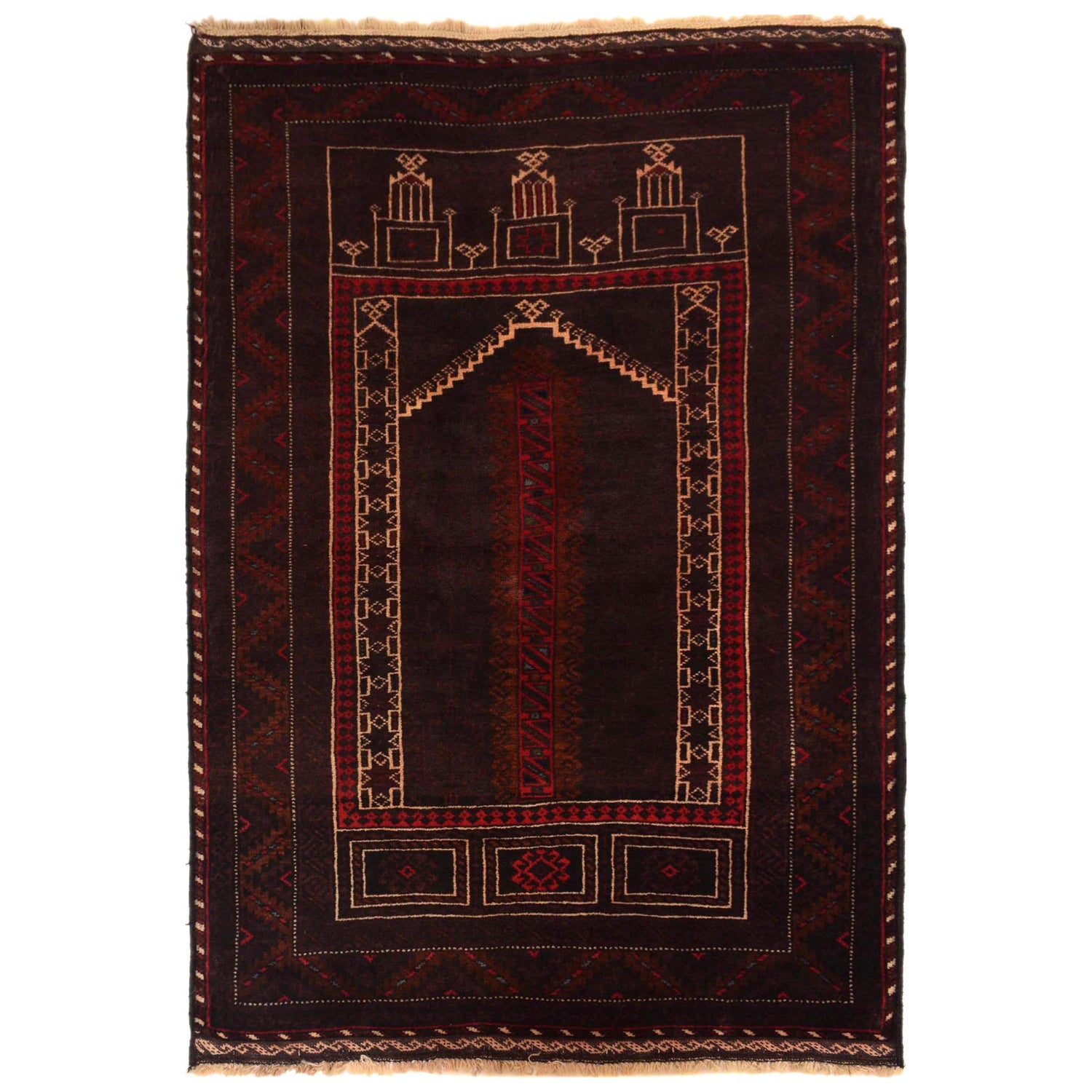 Baluchi Rug Handmade Multi Prayer Design 2x4 ft