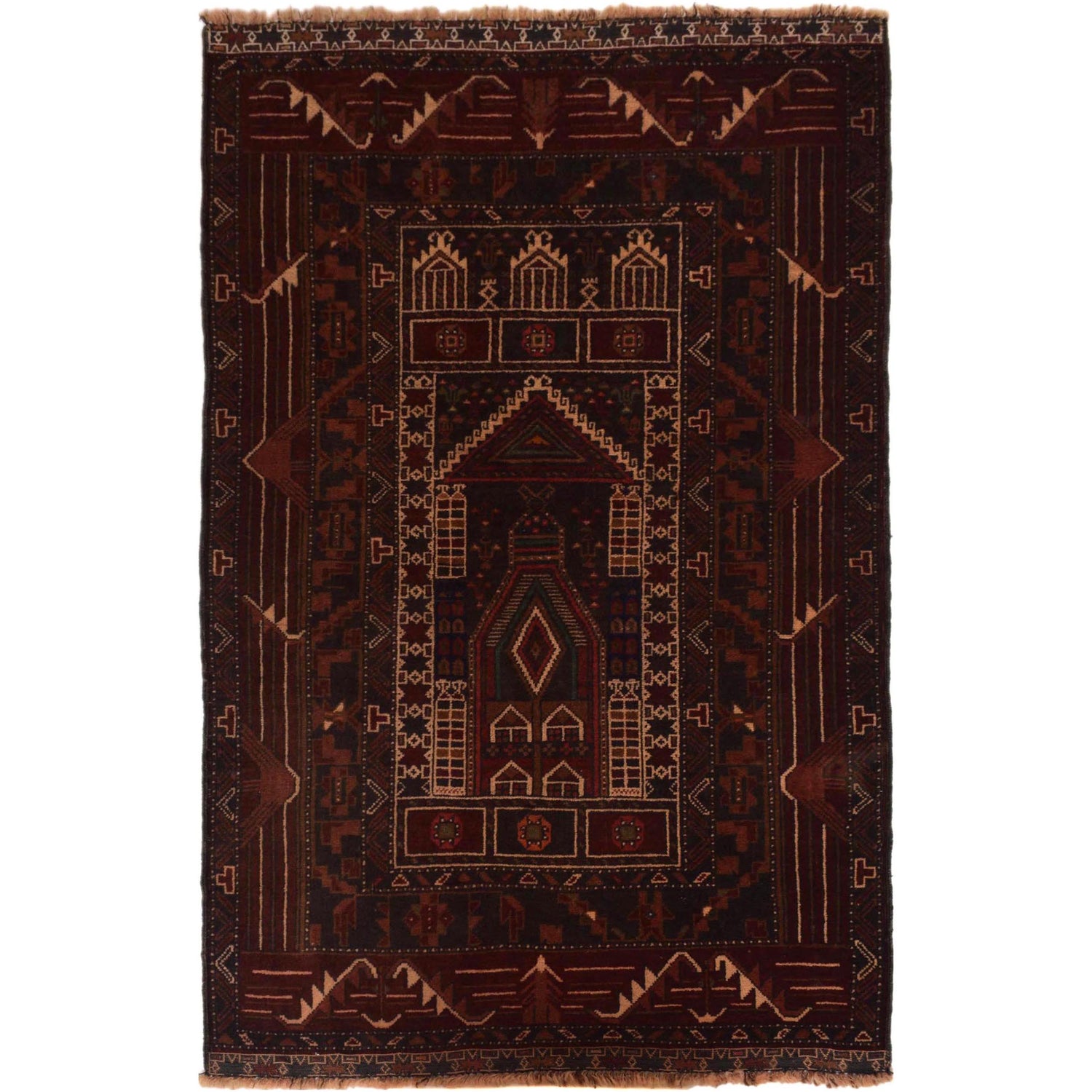 Baluchi Rug Handmade Multi Prayer Design 3x5 ft