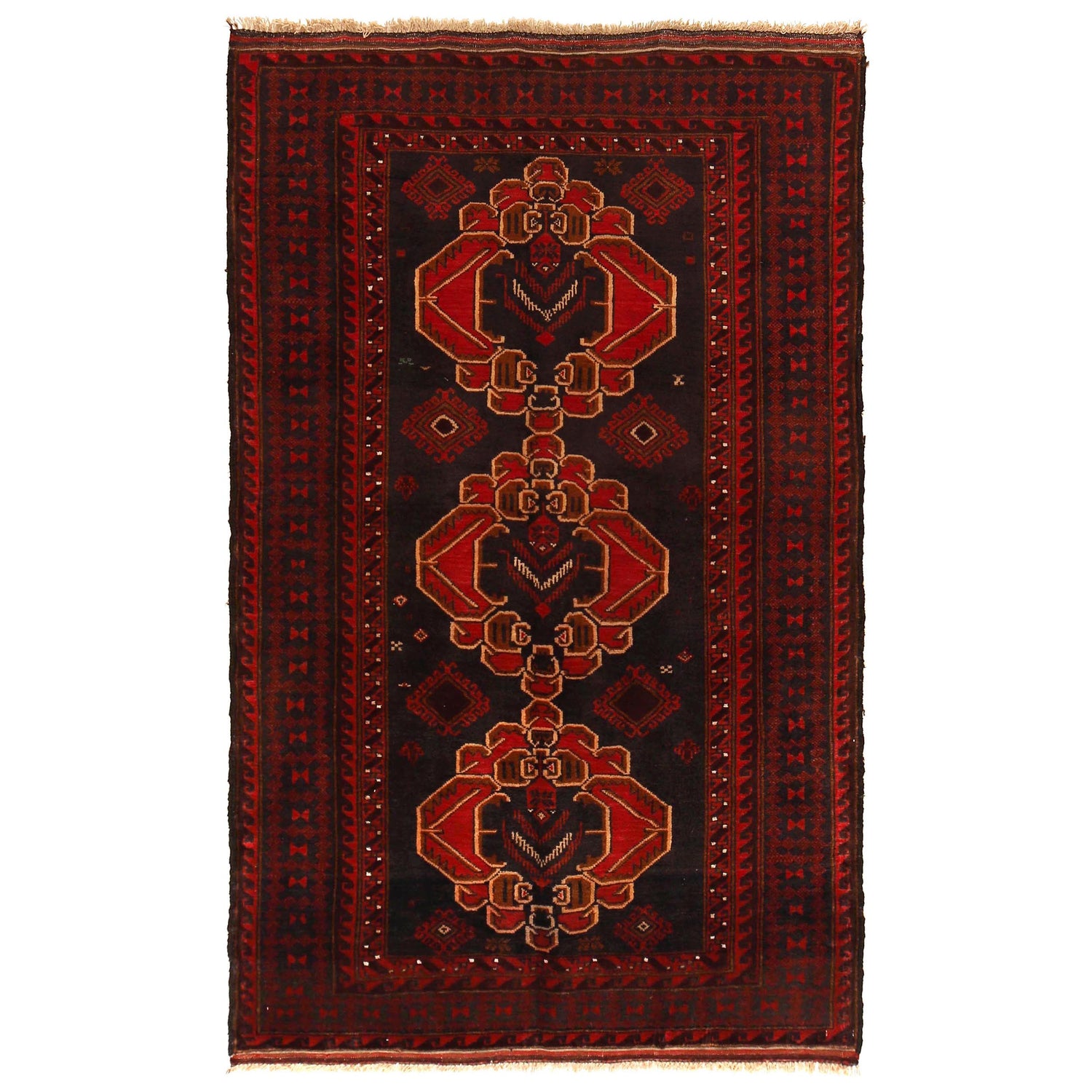 Baluchi Rug Handmade Red Geometric 4x6 ft