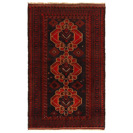 Baluchi Rug Handmade Red Geometric 4x6 ft