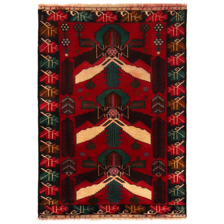 Baluchi Rug Handmade Red Geometric 2x4 ft
