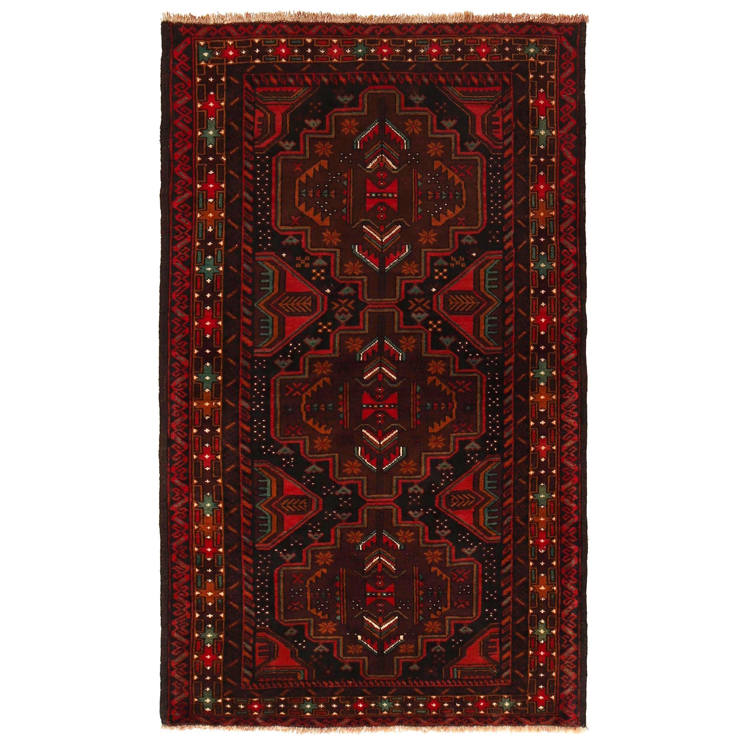 Baluchi Rug Handmade Red Geometric 4x6 ft