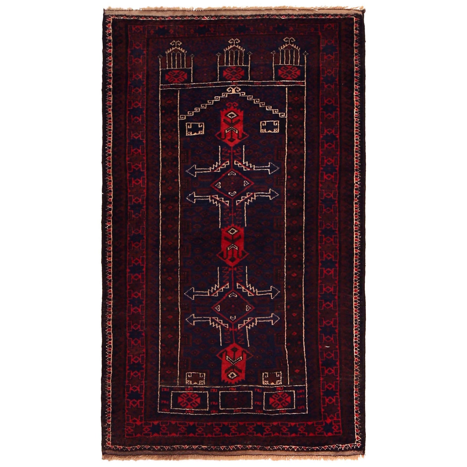 Baluchi Rug Handmade Multi Prayer Design 3x5 ft