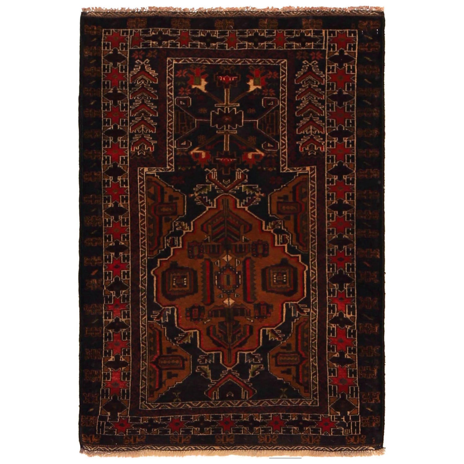 Baluchi Rug Handmade Multi Prayer Design 2x4 ft