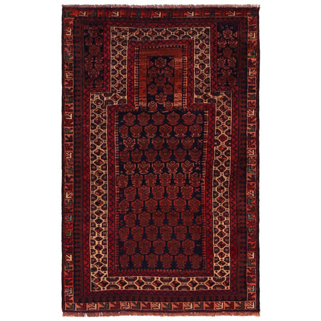 Baluchi Rug Handmade Red Prayer Design 3x5 ft