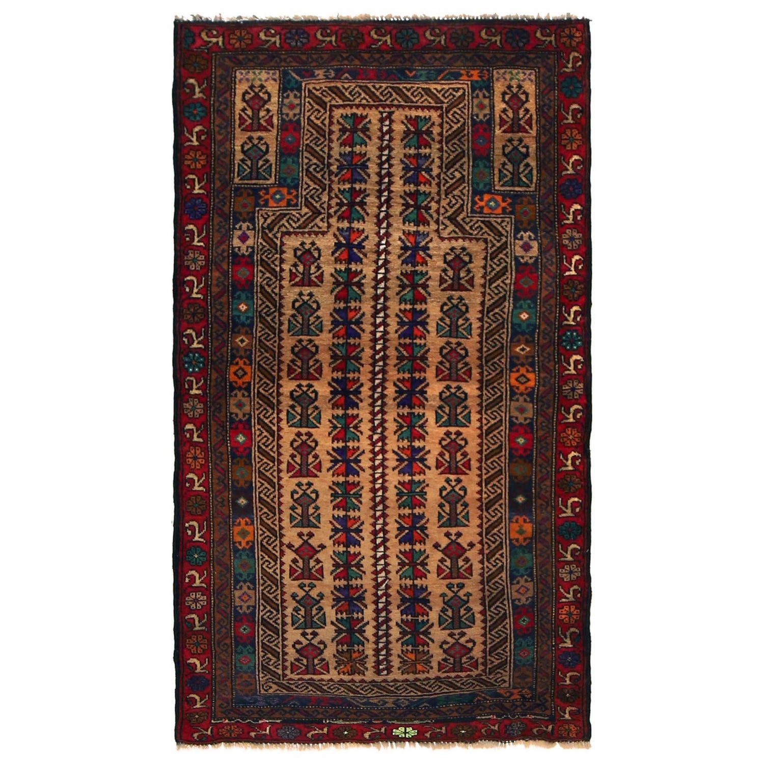 Baluchi Rug Handmade Multi Prayer Design 3x5 ft
