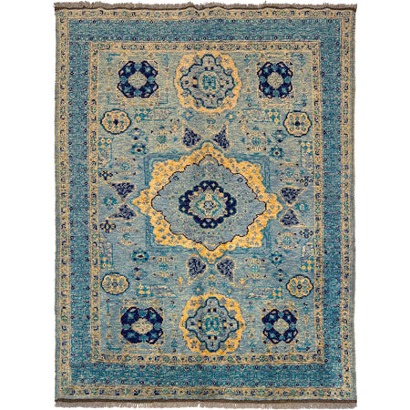 Mamluk Area Rug Handmade Blue Medallion 4x7 ft