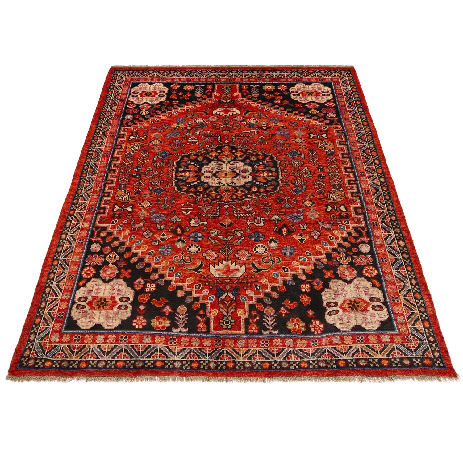 Shirazi Area Rug Handmade Red Medallion 5x8 ft