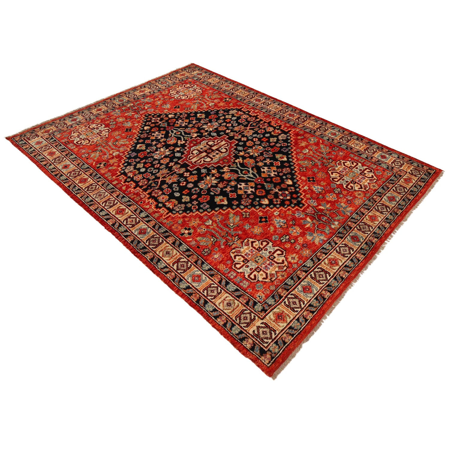 Shirazi Area Rug Handmade Red Medallion 7x10 ft