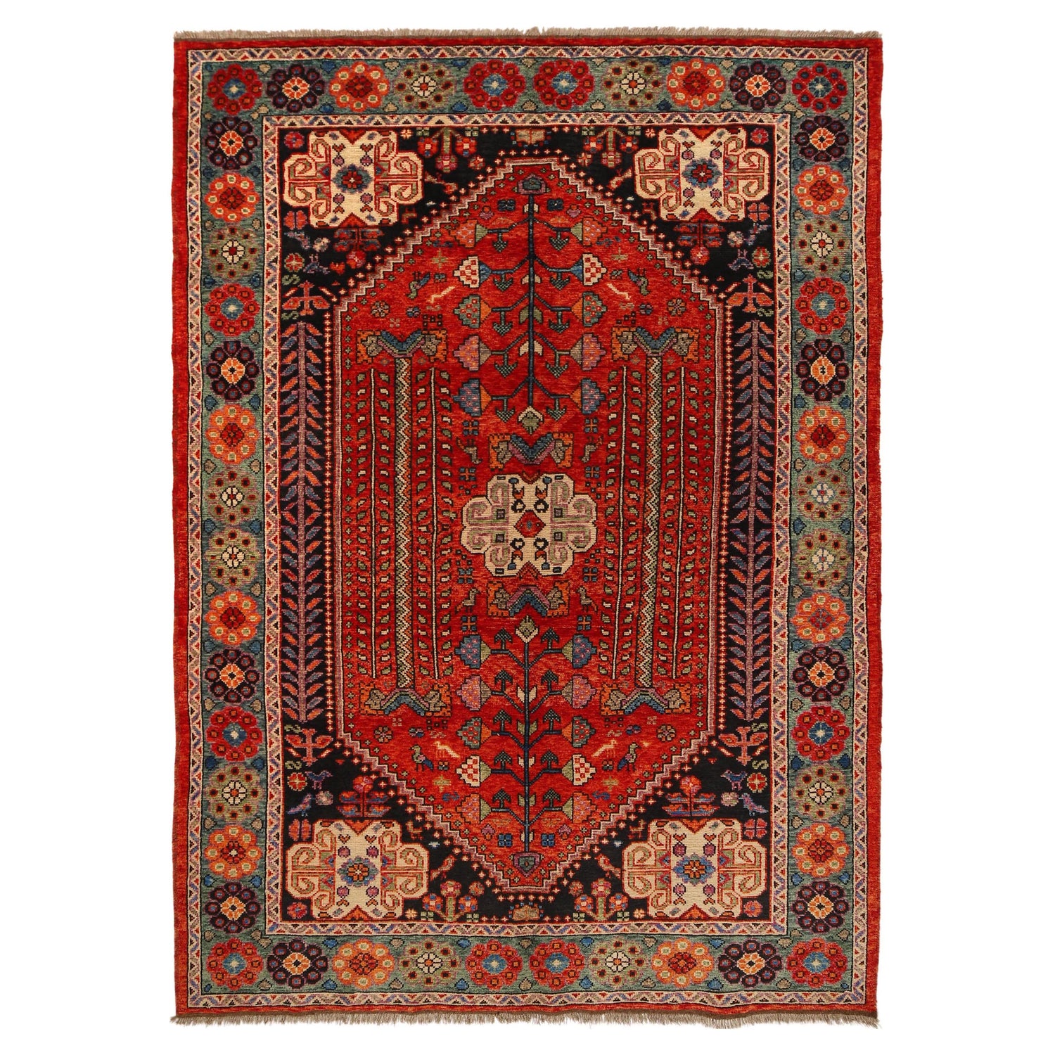 Shirazi Area Rug Handmade Red Medallion 7x10 ft