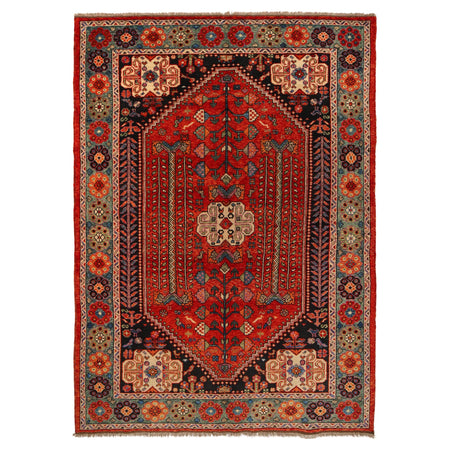 Shirazi Area Rug Handmade Red Medallion 7x10 ft