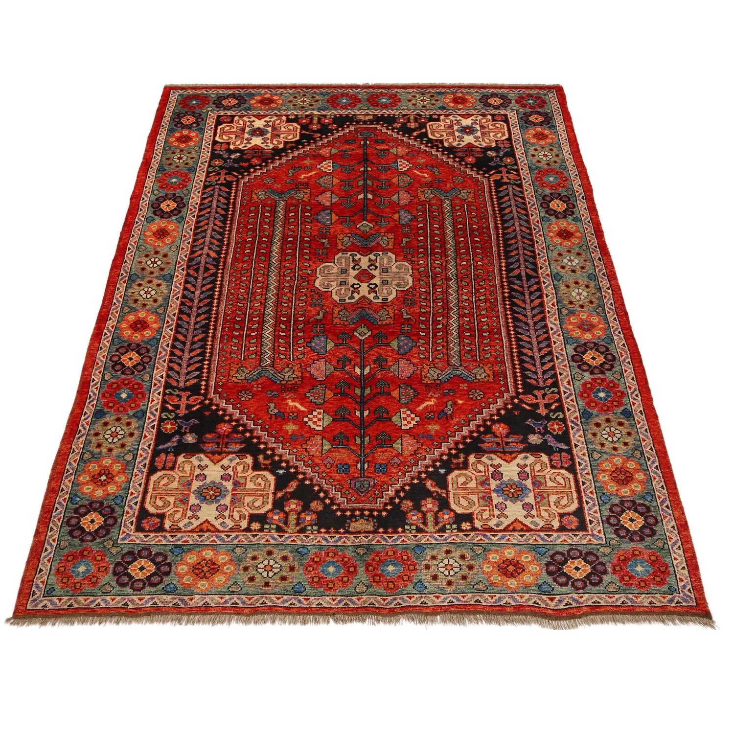 Shirazi Area Rug Handmade Red Medallion 7x10 ft