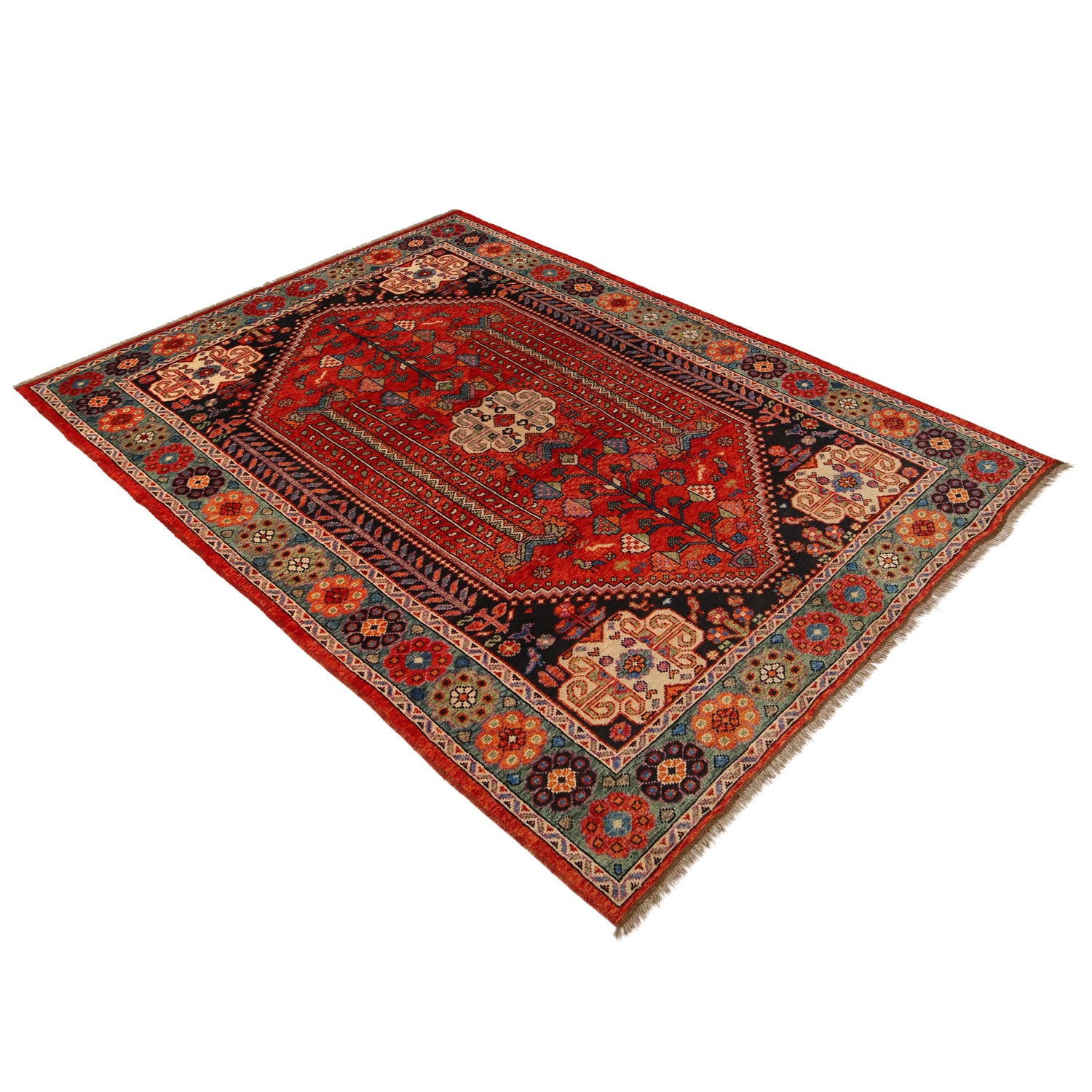 Shirazi Area Rug Handmade Red Medallion 7x10 ft