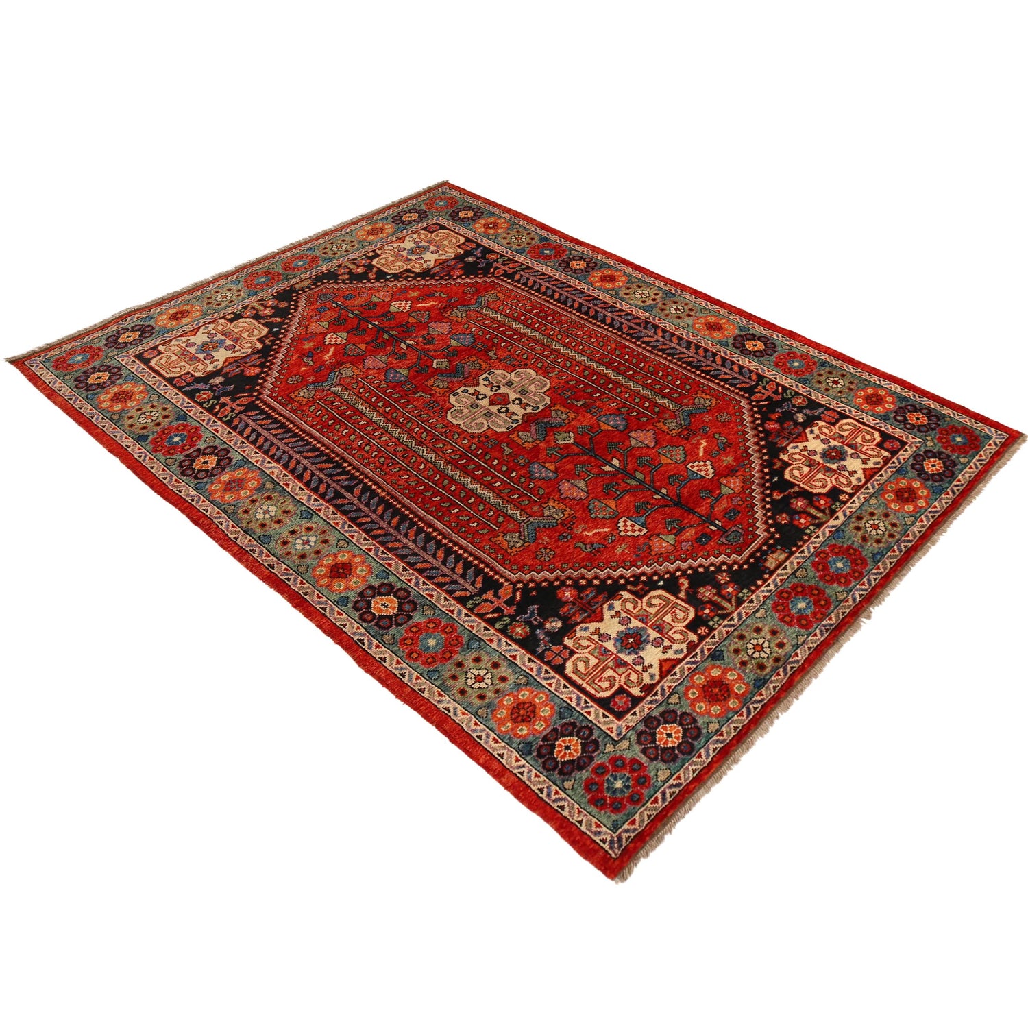 Shirazi Area Rug Handmade Red Medallion 7x10 ft