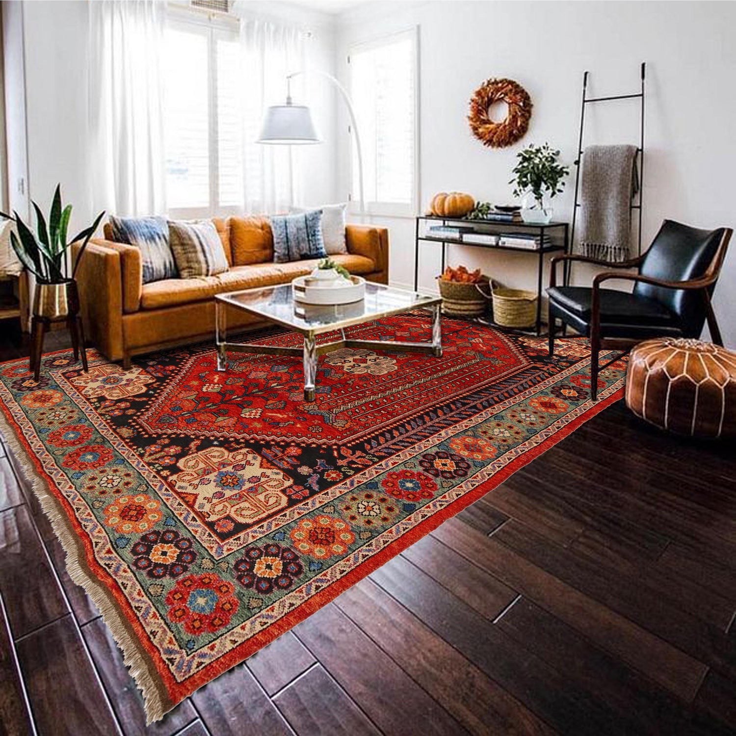 Shirazi Area Rug Handmade Red Medallion 7x10 ft