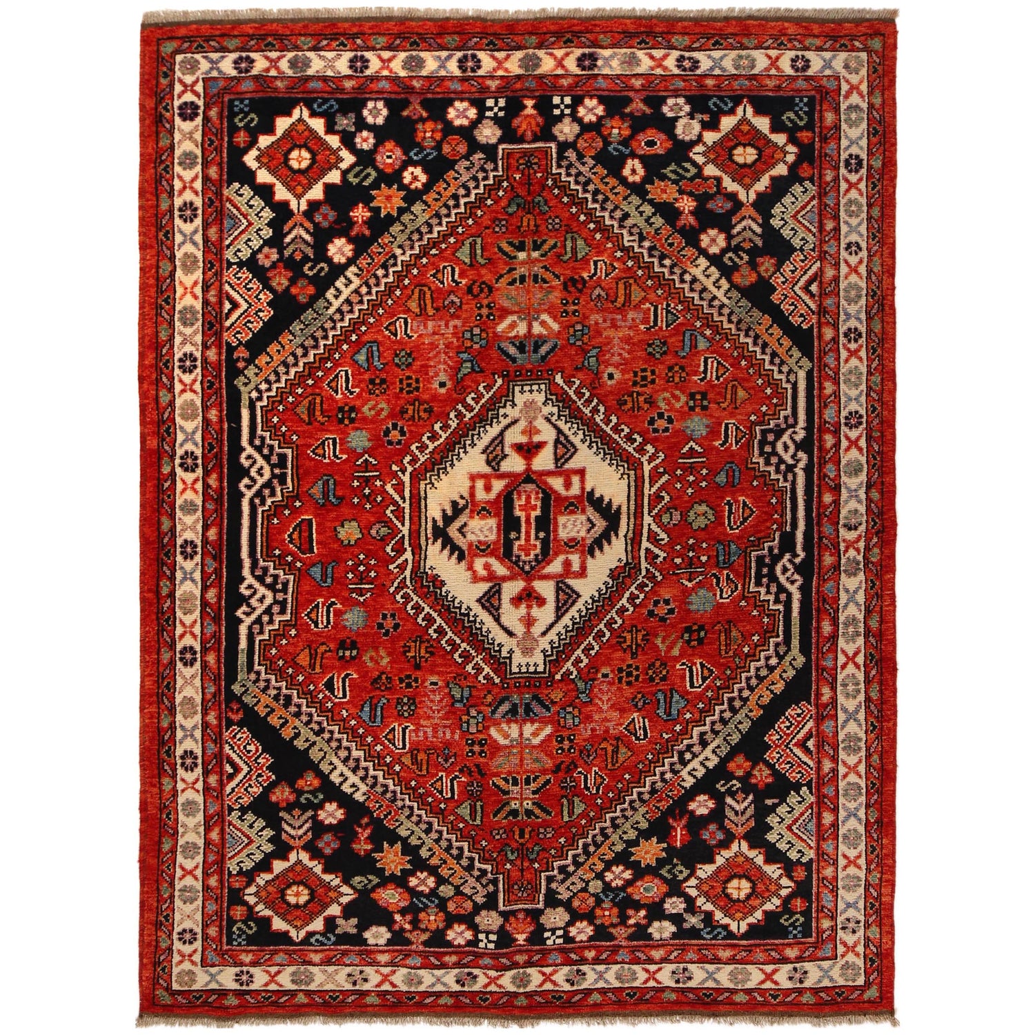 Shirazi Area Rug Handmade Red Medallion 5x8 ft