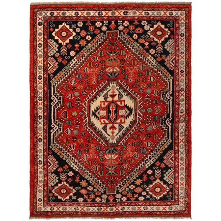 Shirazi Area Rug Handmade Red Medallion 5x8 ft