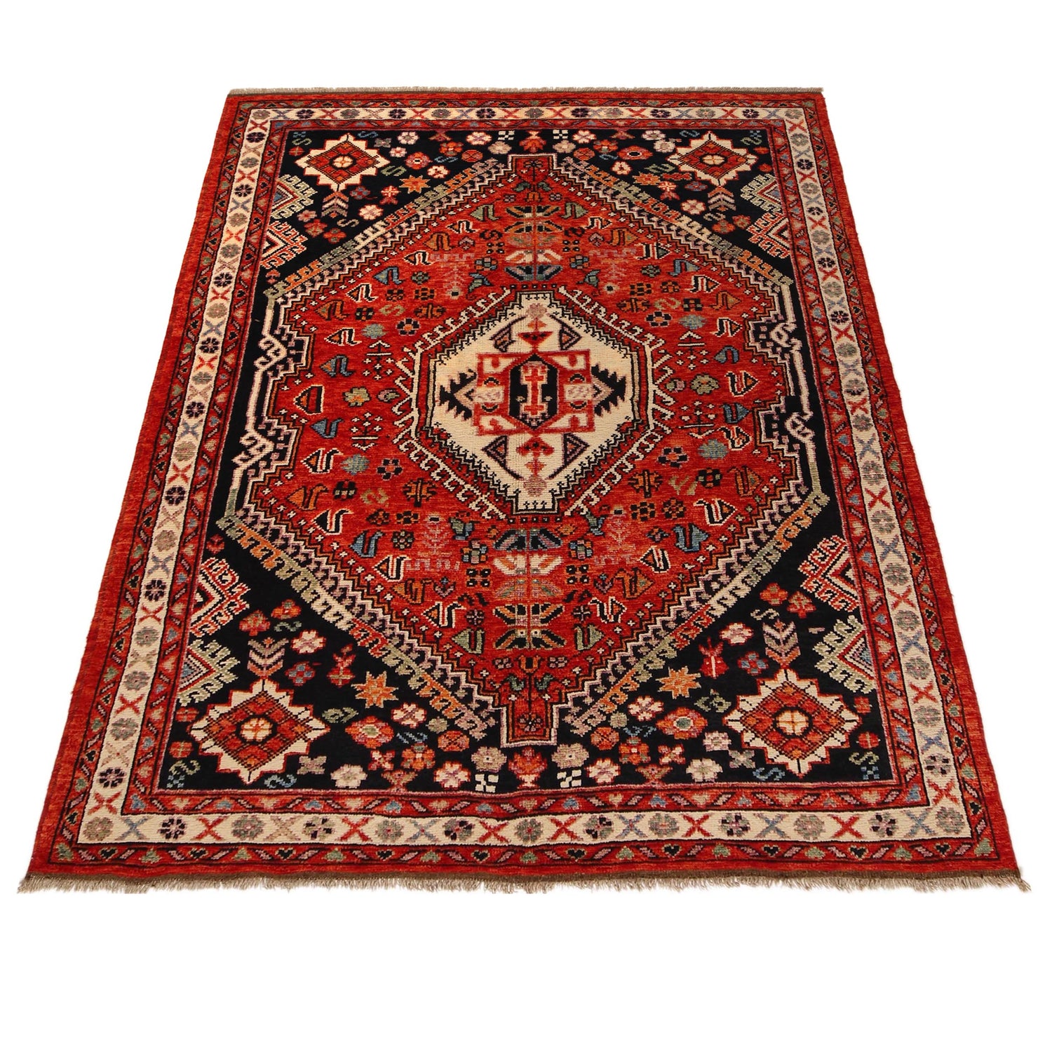 Shirazi Area Rug Handmade Red Medallion 5x8 ft