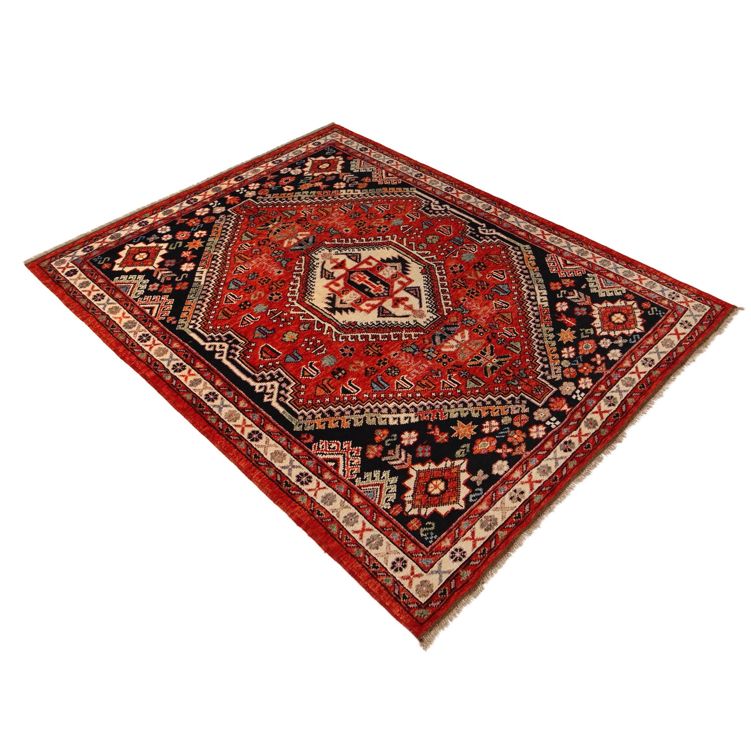 Shirazi Area Rug Handmade Red Medallion 5x8 ft