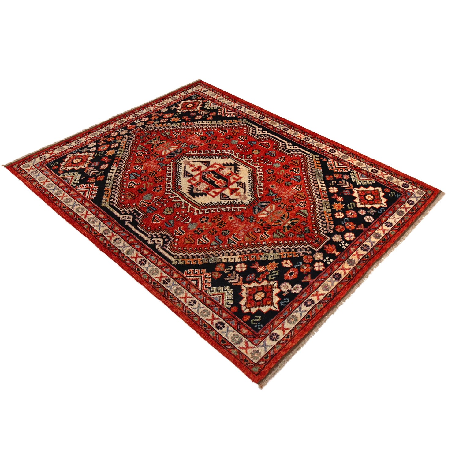 Shirazi Area Rug Handmade Red Medallion 5x8 ft
