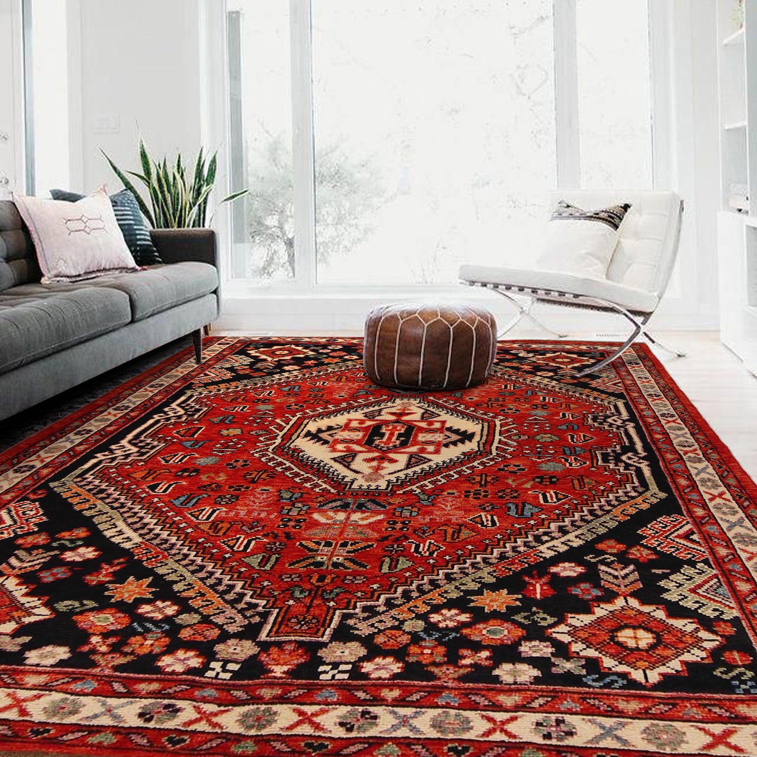 Shirazi Area Rug Handmade Red Medallion 5x8 ft