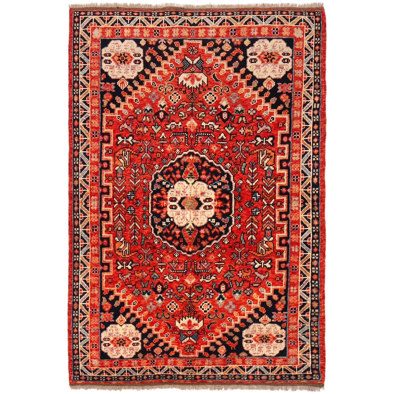 Shirazi Area Rug Handmade Red Medallion 4x6 ft